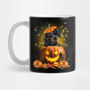 Black Dachshund Spooky Halloween Pumpkin Dog Head Mug